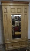 Mirror front pine wardrobe, H205 x W116 x D49cm