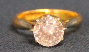 9ct gold faux diamond  / cubic zirconia solitaire ring 2.4g size N