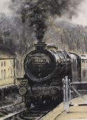Unframed charcoal drawing of a steam train by Sarah Webb (b1964 Cleethorpes artist, now