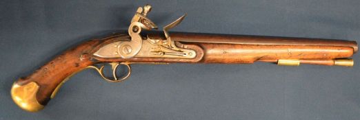 Early 19th century Tower flint lock pistol stamped GR with belt hook L 49cm barrel length 30cm