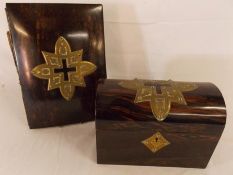 Victorian coromandel domed box & blotting book cover with applied brass mounts