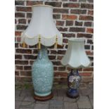 Large Chinese celadon lamp and another Oriental lamp