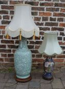 Large Chinese celadon lamp and another Oriental lamp