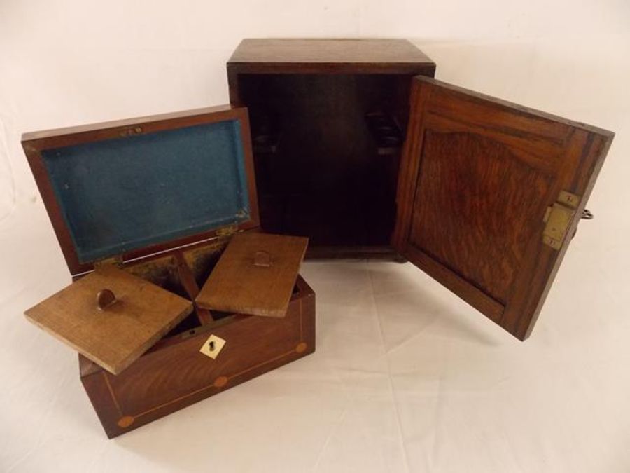 Smokers cabinet approx. 25cm x 21cm x 14cm and wooden tea chest - Image 2 of 2