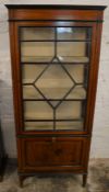 Edwardian display cabinet with sheet music compartment Ht 153cm, L 64cm and D 33cm