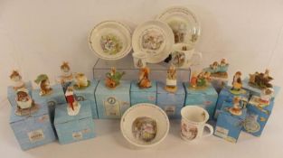 Border Fine Arts Beatrix Potter figures and Wedgwood breakfast pots also a Queen's Tiggywinkle mug