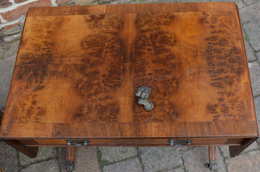 Reproduction sofa table (castor to reattach) and a bone inlaid coffee table - Image 3 of 3