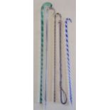 5 glass walking canes - pale green glass thick walking stick containing triple green spiralling