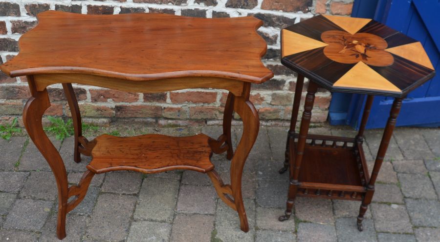 Inlaid octagonal table and an Edwardian occasional table