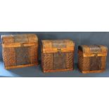 Graduated set of three decorative basket weave travel cases