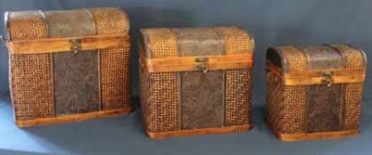 Graduated set of three decorative basket weave travel cases