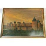 Large framed oil on board "Carcassonne" by Arthur Wightman