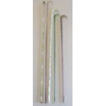 5 glass walking canes - pale green glass spirally moulded walking stick containing red and white