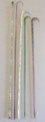 5 glass walking canes - pale green glass spirally moulded walking stick containing red and white