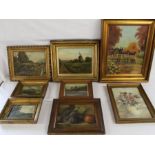 Selection of 19th / 20th century watercolours / oil paintings in decorative frames by unknown