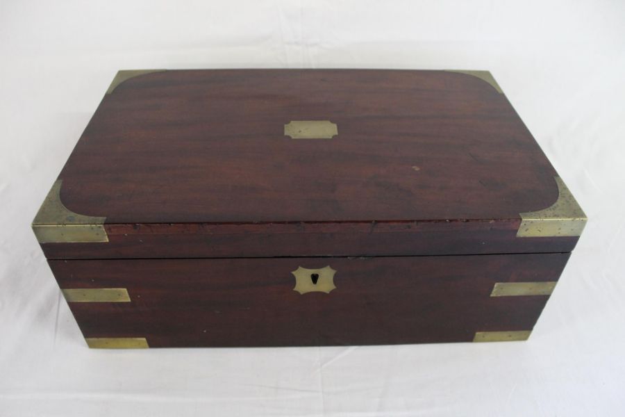19th century wooden writing slope with inlaid brass trims (no key)  approx. 41cm x 24.5cm x 15.5cm - Image 5 of 8