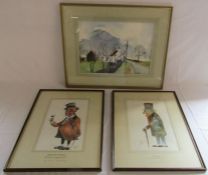 3 watercolours by local artist David Cuppleditch, including two caricatures and one depicting "