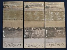 Set of 3 abstract oils on board - unknown artist, each 21.5cm x 50.5cm