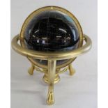 Semi precious stones World globe on brass stand approx. 36cm tall