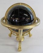 Semi precious stones World globe on brass stand approx. 36cm tall