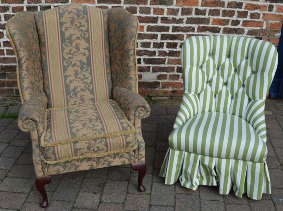 2 chairs including Laura Ashley button back nursing chair and a wing back chair