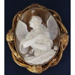 Large shell cameo brooch depicting Hope as the angel Ramiel, her hand on her heart and a star