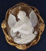 Large shell cameo brooch depicting Hope as the angel Ramiel, her hand on her heart and a star