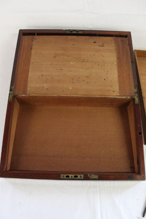 19th century wooden writing slope with inlaid brass trims (no key)  approx. 41cm x 24.5cm x 15.5cm - Image 2 of 8