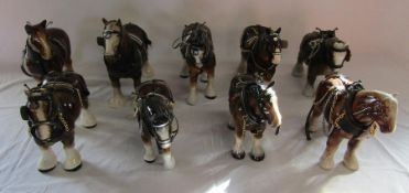 9 large ceramic working horses with harnesses