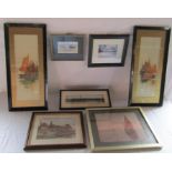 A selection of watercolours, oil painting and prints, depicting coastal scenes