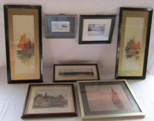 A selection of watercolours, oil painting and prints, depicting coastal scenes
