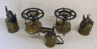 2 large stove burners, including one Swedish and one Portuguese, and 3 oversized Swedish blow lamps