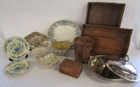 Mixed collection including wooden trays, Mason's 'Regency', Maling, Mosse pottery and silver plate