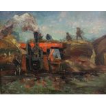 James Arundel (1875-1960) oil on board depicting Lincolnshire Threshing 1939, 83.5cm x 73cm