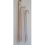 5 glass canes - clear glass shepherd's crook containing red, white and blue spiralling - clear glass
