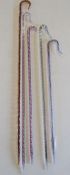 5 glass canes - clear glass shepherd's crook containing red, white and blue spiralling - clear glass