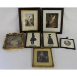 2 framed Baxter prints one being 'St John', 2 silhouettes date '41 etc