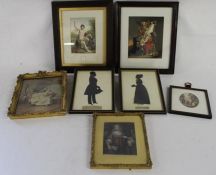 2 framed Baxter prints one being 'St John', 2 silhouettes date '41 etc