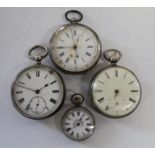 2 silver marked pocket watches, 0.800 pocket watch and 0.800 ladies fob watch