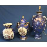 Large decorative table lamp and two pieces of modern Chinese porcelain