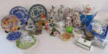 Collection of items including 3 jugs, figurines, hand painted elephant teapot, Capodimonte etc
