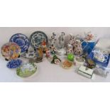 Collection of items including 3 jugs, figurines, hand painted elephant teapot, Capodimonte etc