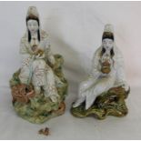 2 Kutani Kwannon - Kannon figurines one with dragon wrapped in the rock (showing damage)