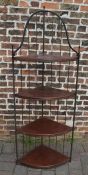 Wrought iron & wood corner shelf unit, H180cm