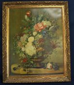 Large gilt framed Dutch Old Master print on canvas after Weiss, 69cm x 83cm