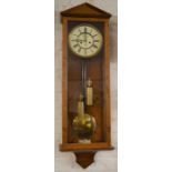 Vienna regulator clock with weight driven twin train movement in a replacement oak case Ht 97cm