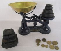 F.J.T Co Ltd 'The Viking' weighing scales with collection of weights including Victor