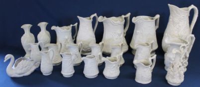 Selection of Portmeirion British Heritage Collection parian ware jugs and 3 similar pieces including