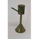 Brass oil lamp filler, with detachable pourer and repoussé decoration, H 24.5cm