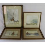 Framed watercolour depicting Norfolk broads by Harry Bird, gilt framed watercolour depicting sailing
